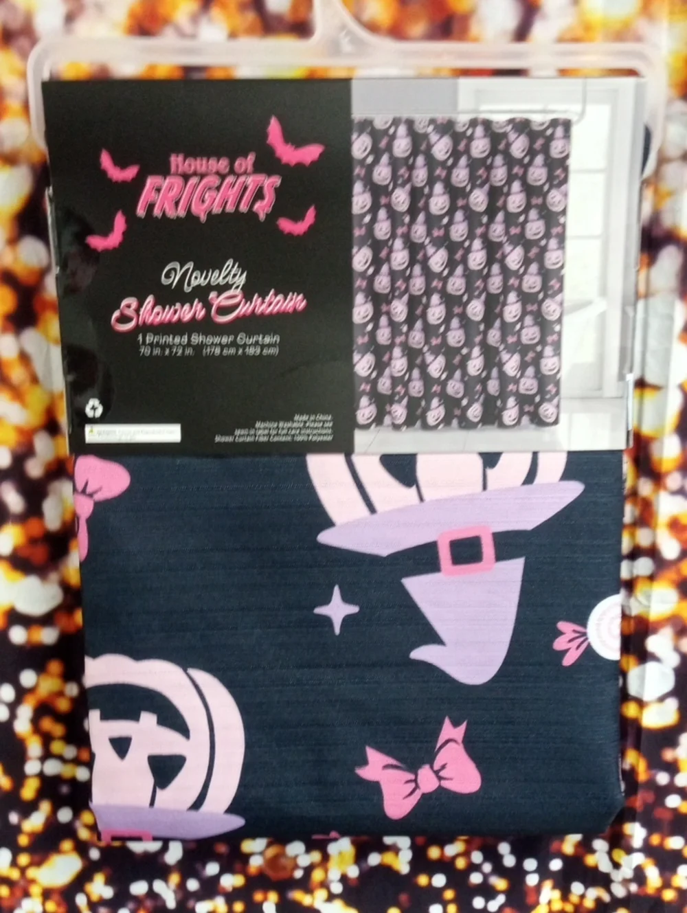 👻🍒 House of Frights Pink & Black Halloween Novelty Shower Curtain